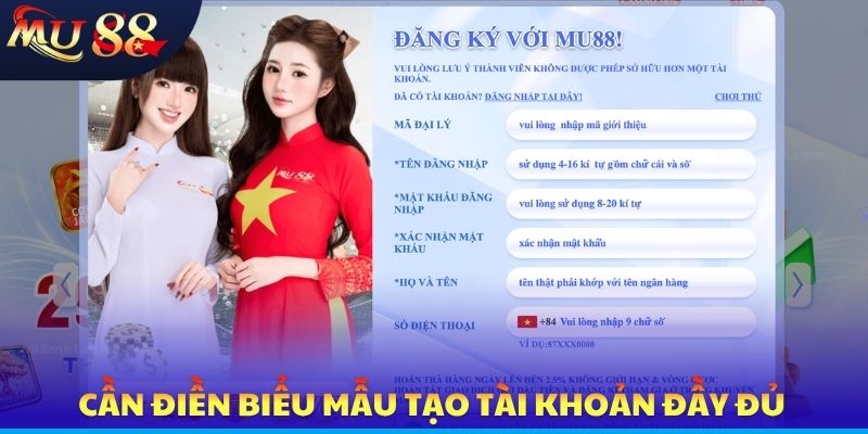 Cần điền biểu mẫu tạo tài khoản đầy đủ